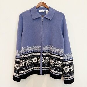 Croft & Barrow Fair Isle Sequin Knit Cardigan Large Purple Nordic Snowflakes